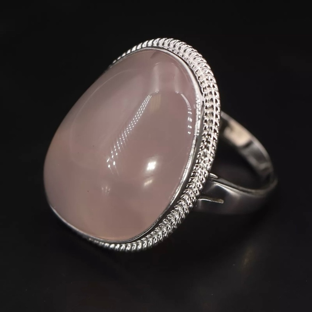Sterling Silver - Rose Quartz Cabochon Braided Statement ring❤️